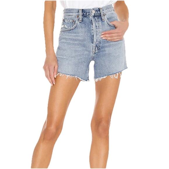 Agolde Riley High Rise Cut Off Denim Shorts Size 30 Snapshot Light Wash $150 - Picture 1 of 5